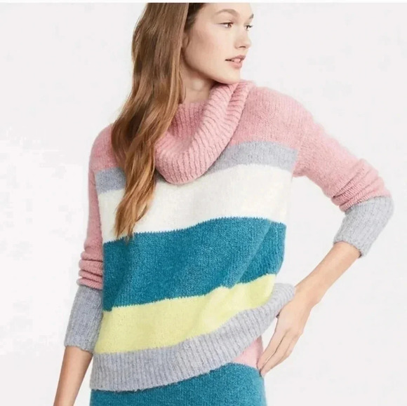 Lou & Grey For LOFT Plushfuzz Wool/Alpaca Blend Colorblock Turtleneck Sweater(M) - Picture 1 of 8